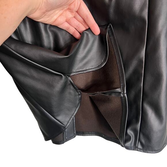 Faux Leather Button Down Shirt Jacket Black Women’s Small Oversized Longline - Picture 7 of 9